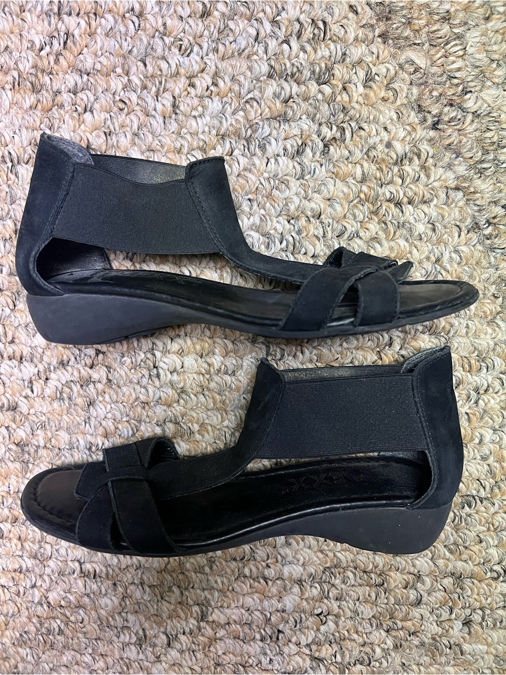 THE FLEXX Black Elastic Ankle Wedge Sandals Size 7